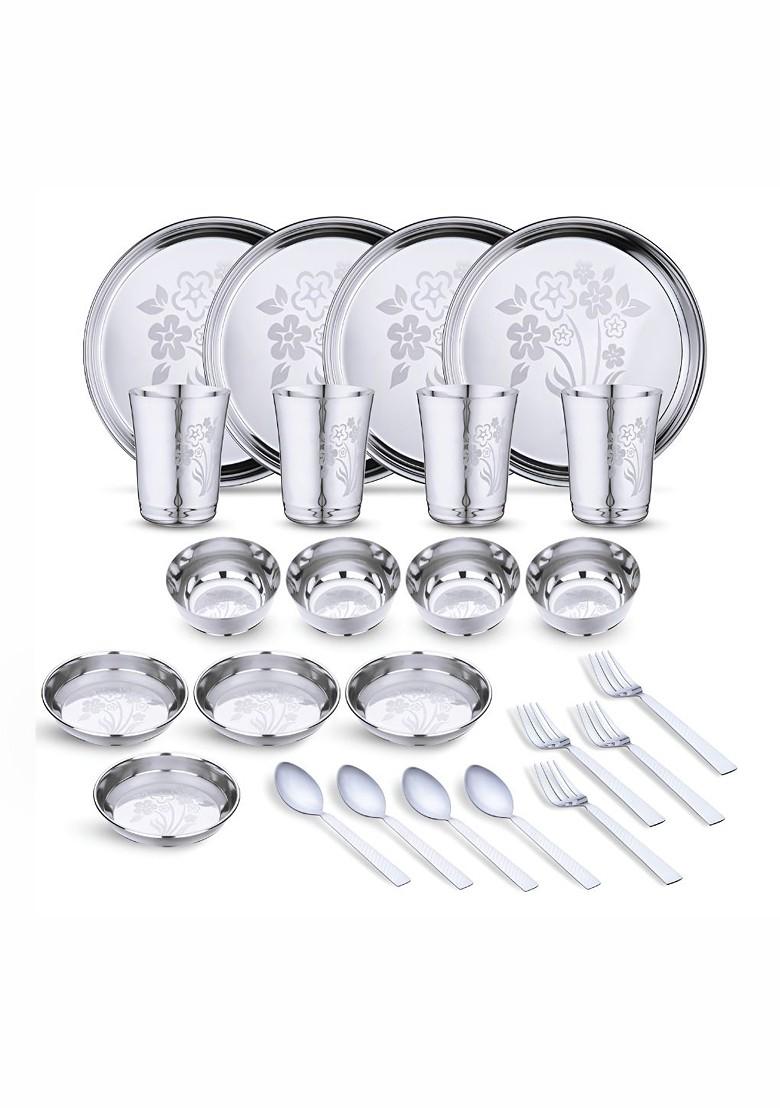 Steel 24 Pieces Printed Stainless Steel Dinner Set