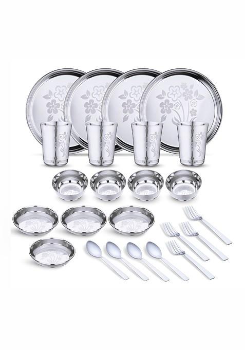 Steel 24 Pieces Printed Stainless Steel Dinner Set