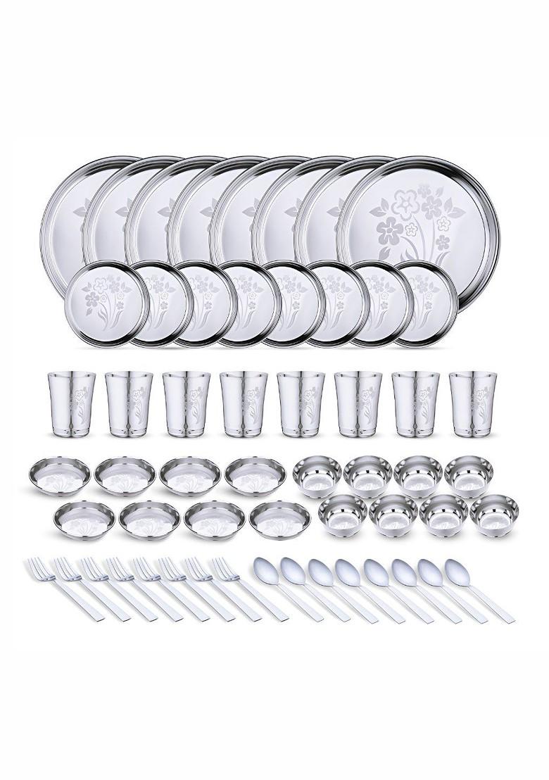 Steel 50 Pieces Printed Stainless Steel Dinner Set Of
