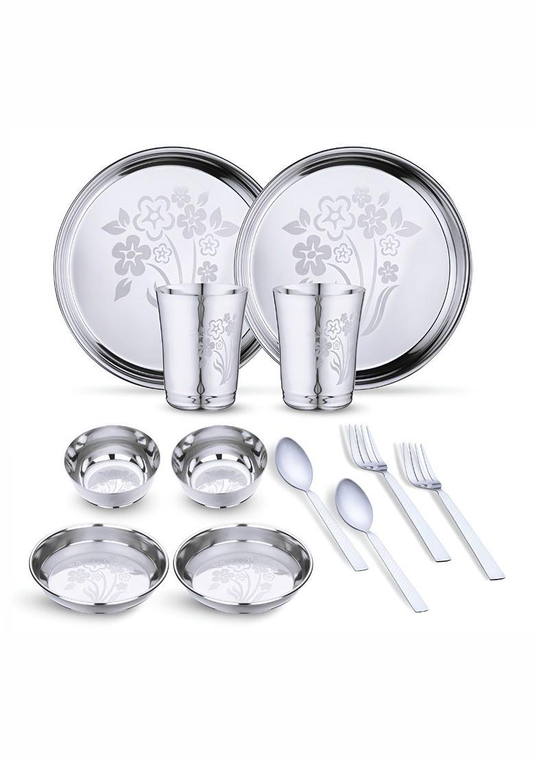 Steel 12 Pieces Printed Stainless Steel Dinner Set