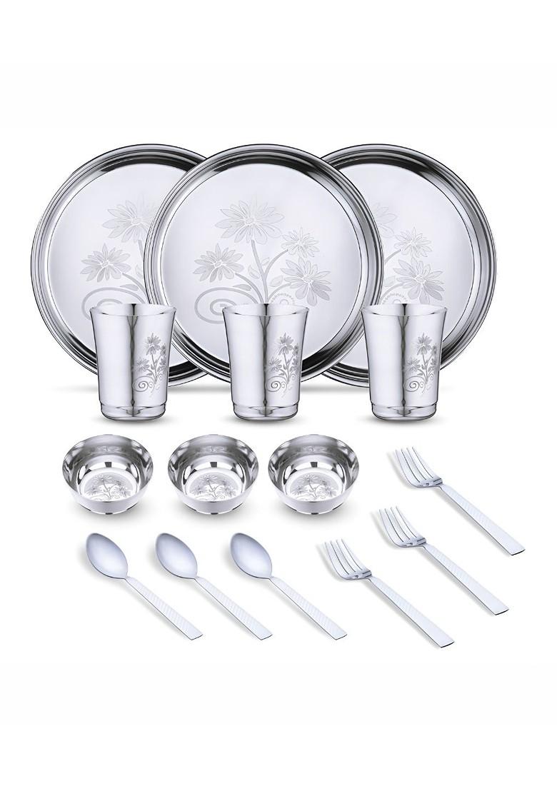 15 Pieces Printed Stainless Steel Dishwasher And Microwave Safe Dinner Set