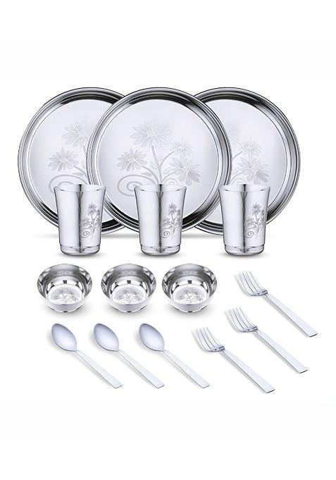 15 Pieces Printed Stainless Steel Dishwasher And Microwave Safe Dinner Set