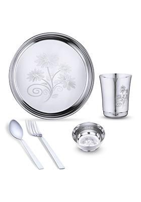 5 Pieces Printed Stainless Steel Dishwasher And Microwave Safe Dinner Set