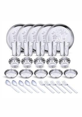Steel 30 Pieces Printed Stainless Steel Dinner Set