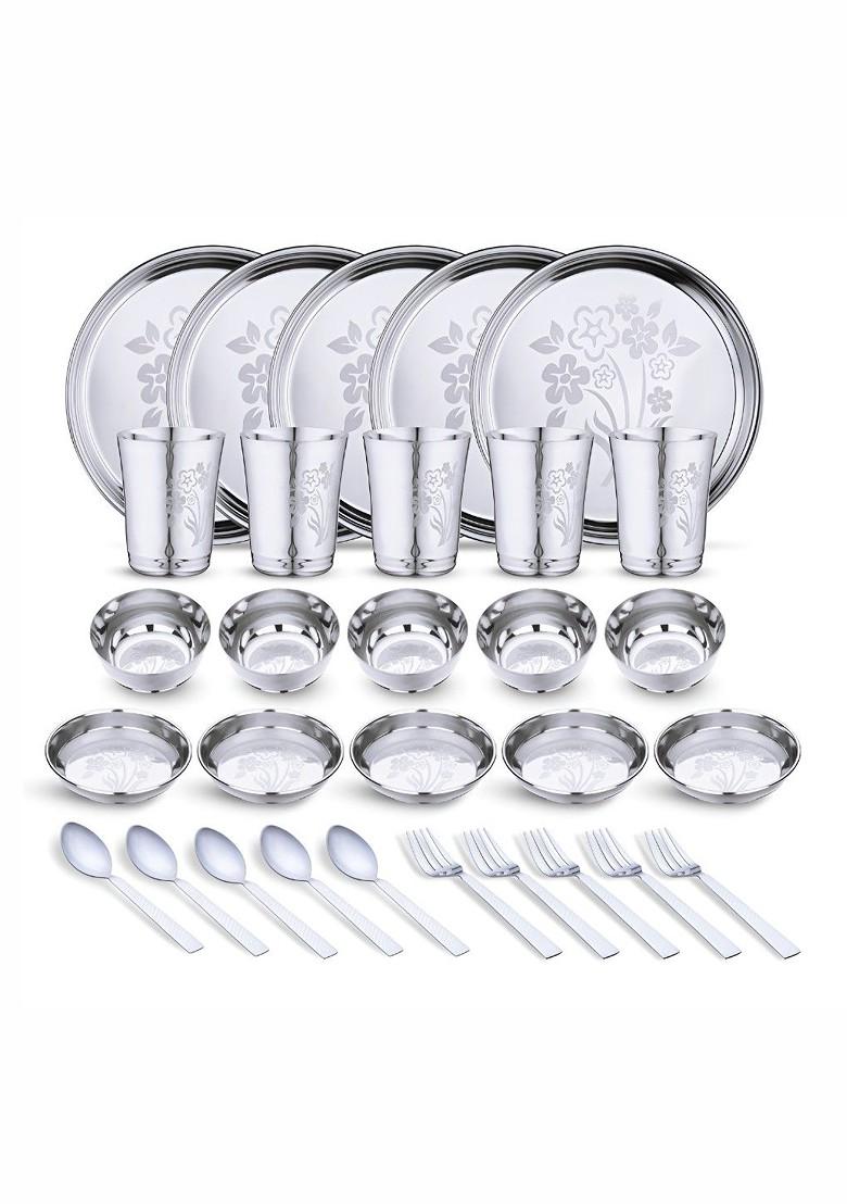 Steel 30 Pieces Printed Stainless Steel Dinner Set