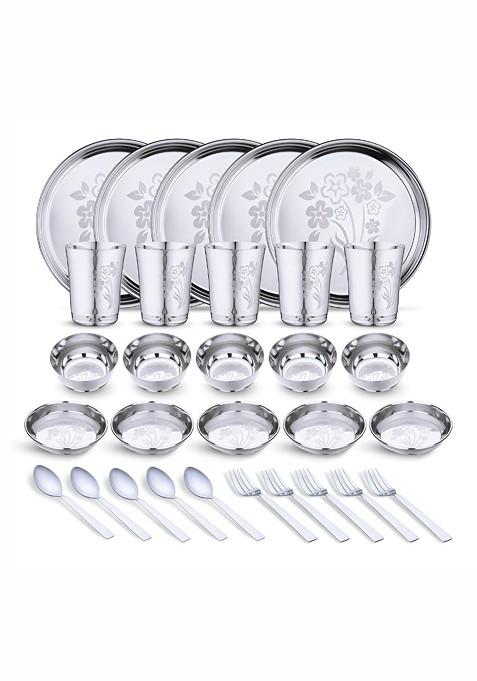 Steel 30 Pieces Printed Stainless Steel Dinner Set