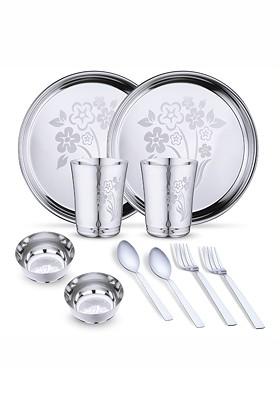 Steel 10 Pieces Printed Stainless Steel Dinner Set