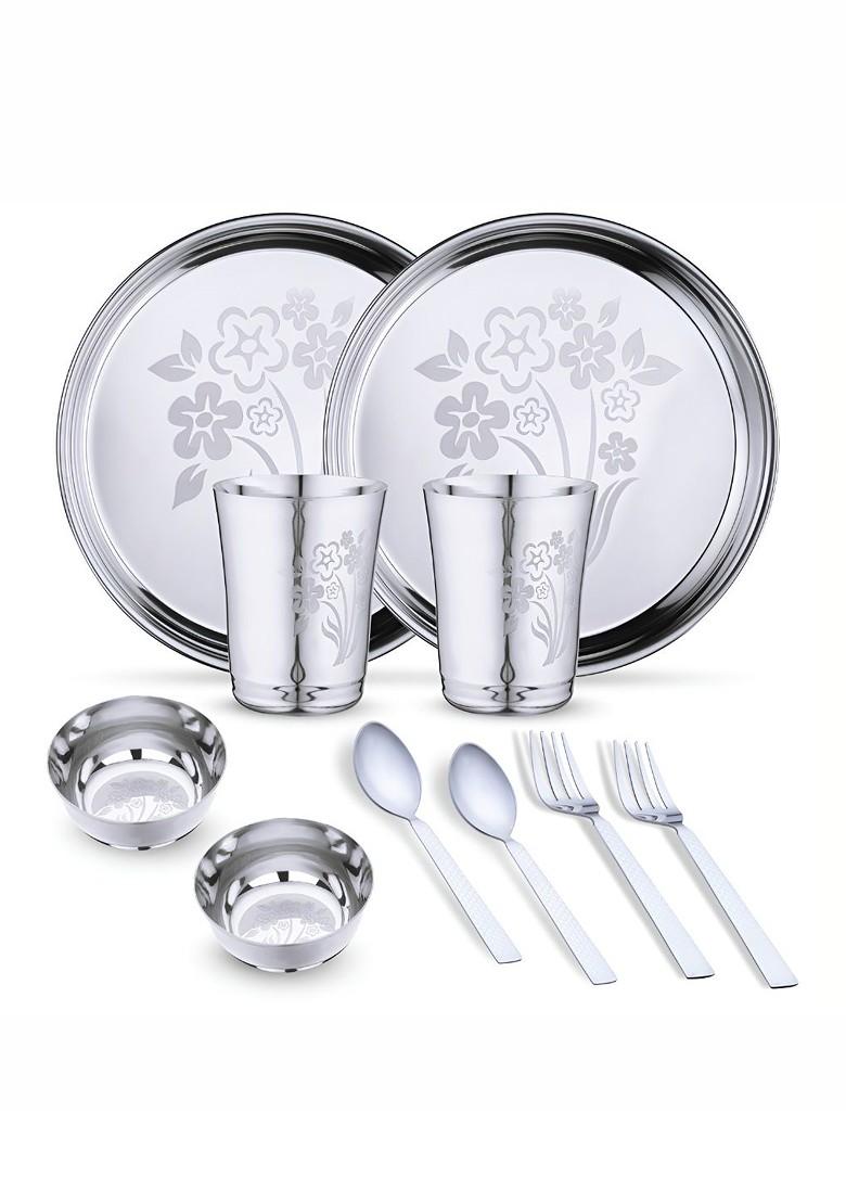 Steel 10 Pieces Printed Stainless Steel Dinner Set
