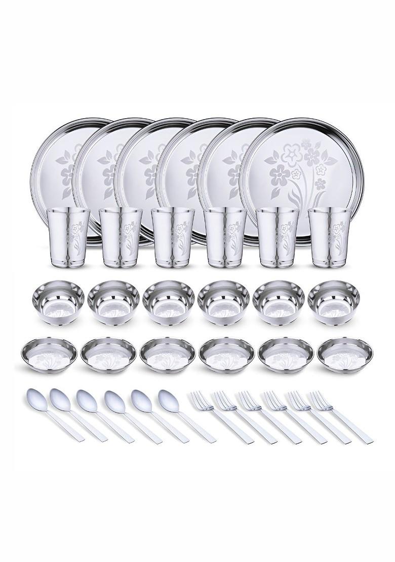 Steel 36 Pieces Printed Stainless Steel Dinner Set Of