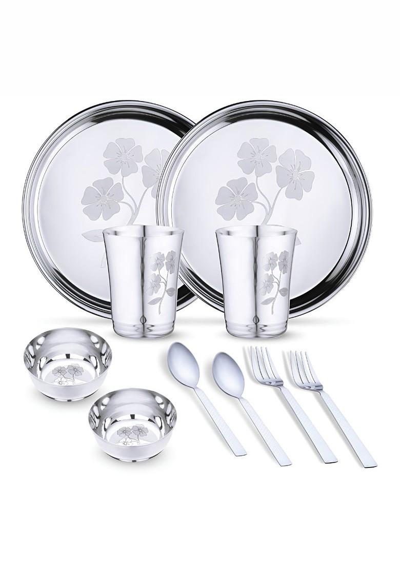Steel 10 Pieces Printed Stainless Steel Dinner Set