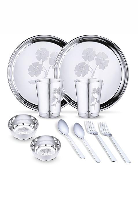 Steel 10 Pieces Printed Stainless Steel Dinner Set