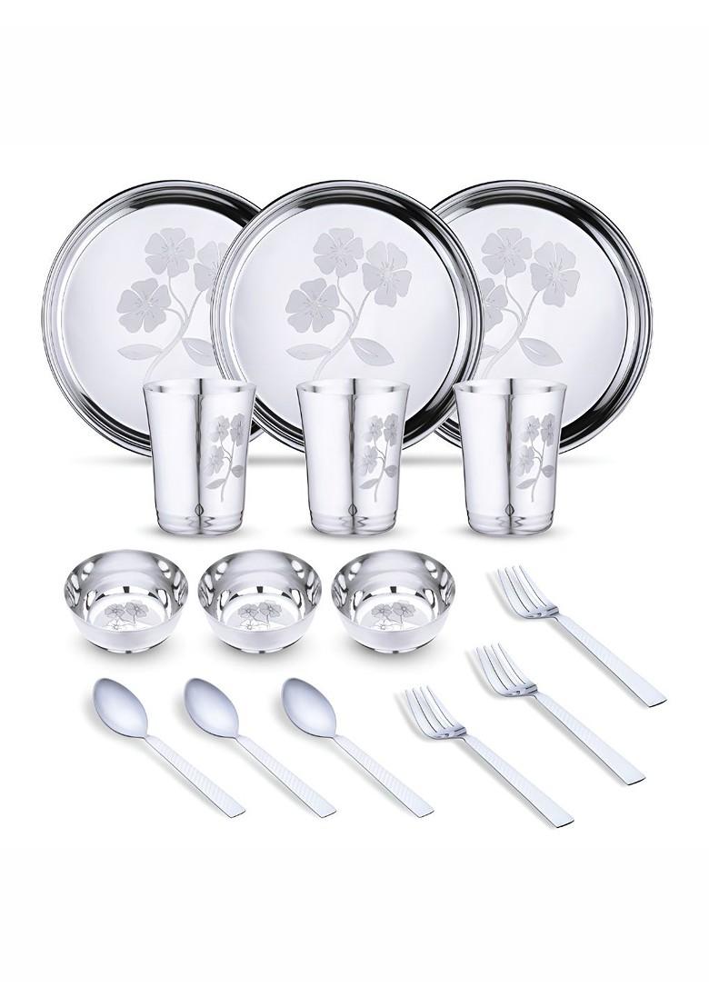 Steel 15 Pieces Printed Stainless Steel Dinner Set