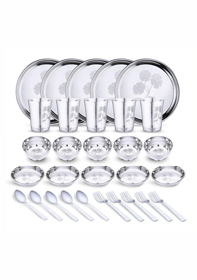 Steel 30 Pieces Printed Stainless Steel Dinner Set