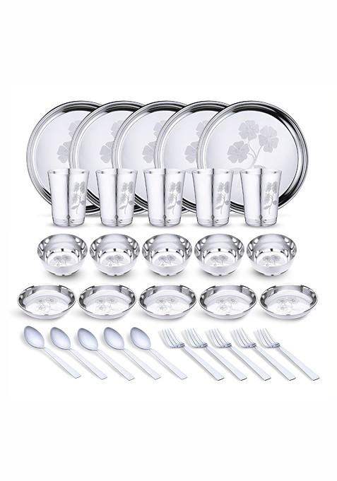Steel 30 Pieces Printed Stainless Steel Dinner Set