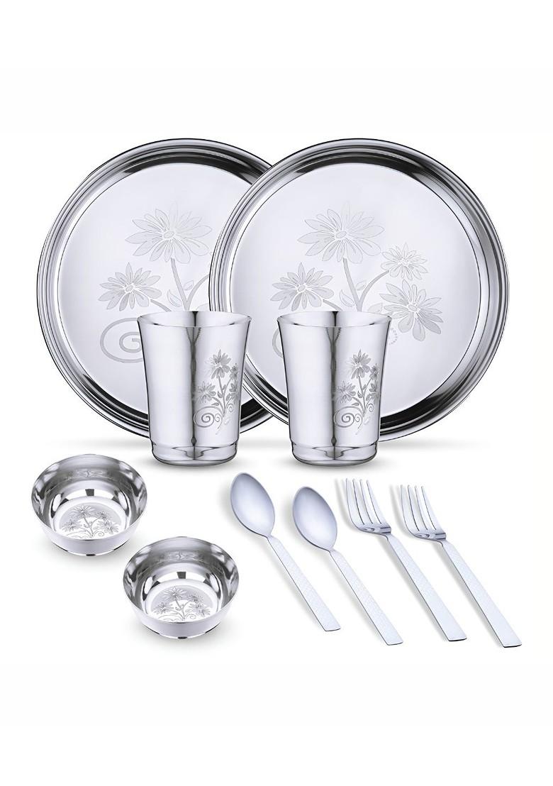 10 Pieces Printed Stainless Steel Dishwasher And Microwave Safe Dinner Set