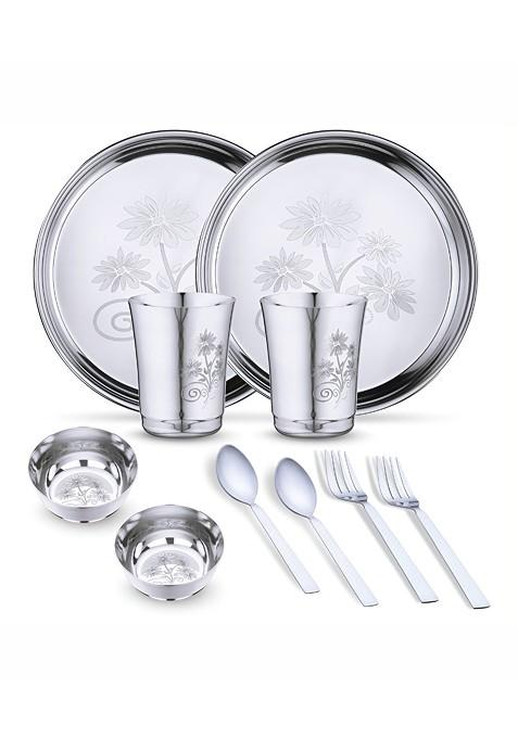 10 Pieces Printed Stainless Steel Dishwasher And Microwave Safe Dinner Set