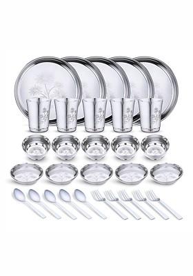 30 Pieces Printed Stainless Steel Dishwasher And Microwave Safe Dinner