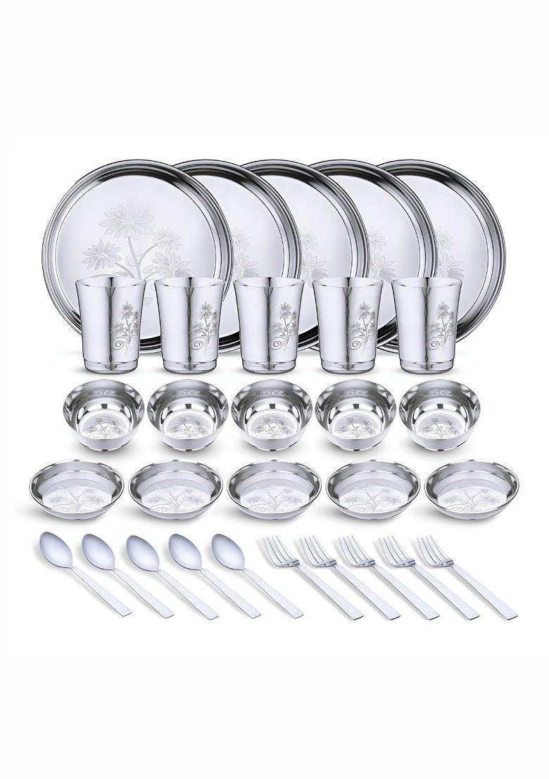 30 Pieces Printed Stainless Steel Dishwasher And Microwave Safe Dinner