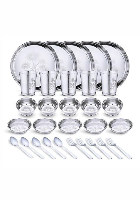 30 Pieces Printed Stainless Steel Dishwasher And Microwave Safe Dinner