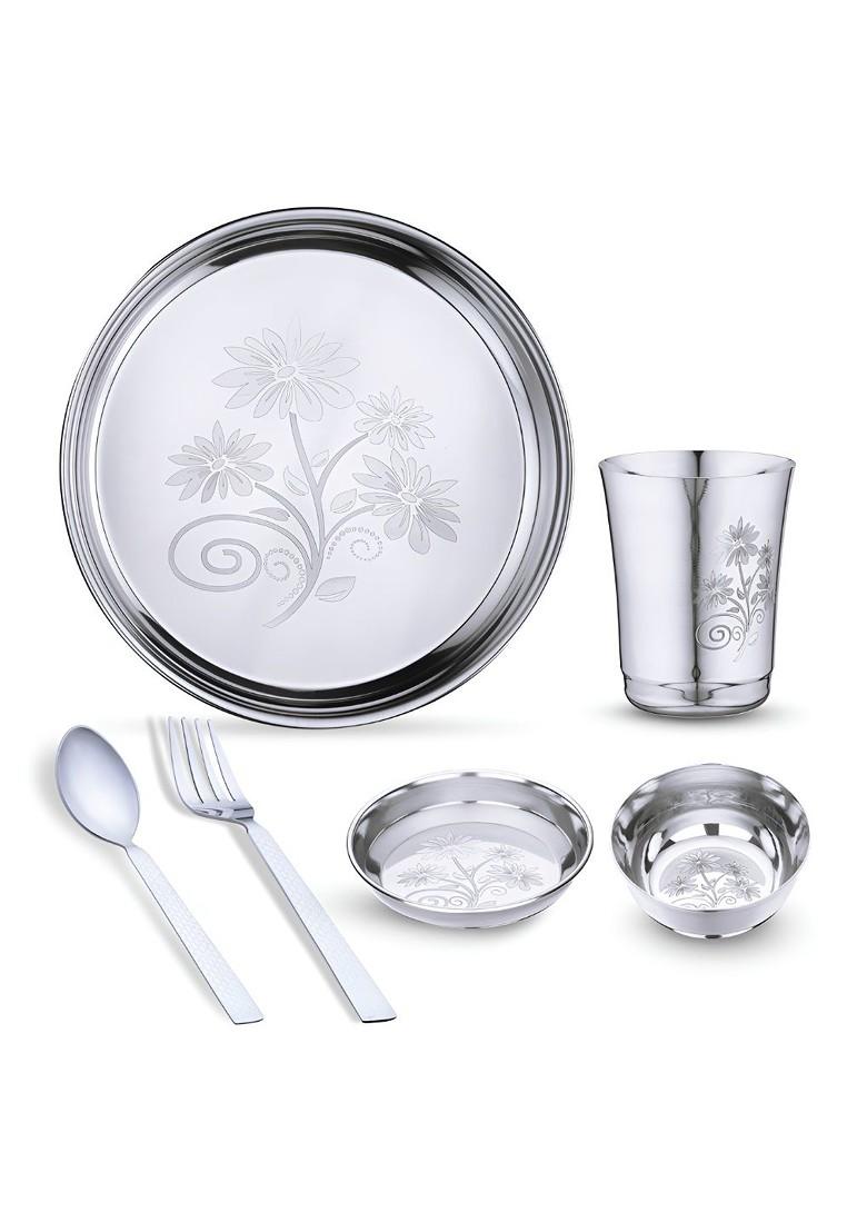 6 Pieces Printed Stainless Steel Dishwasher And Microwave Safe Dinner Set