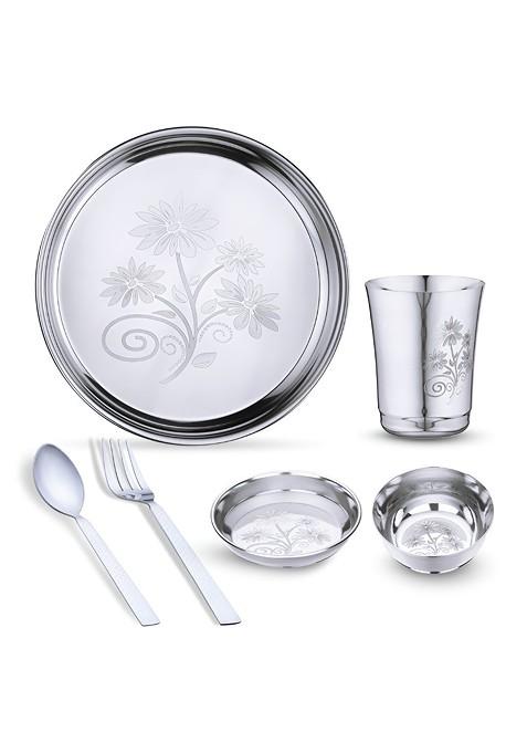 6 Pieces Printed Stainless Steel Dishwasher And Microwave Safe Dinner Set