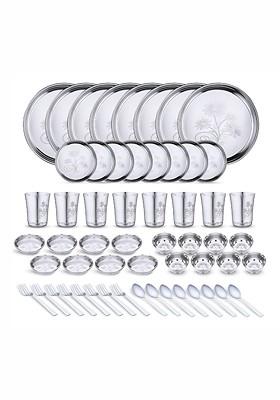 50 Pieces Printed Stainless Steel Dishwasher And Microwave Safe Dinner Set