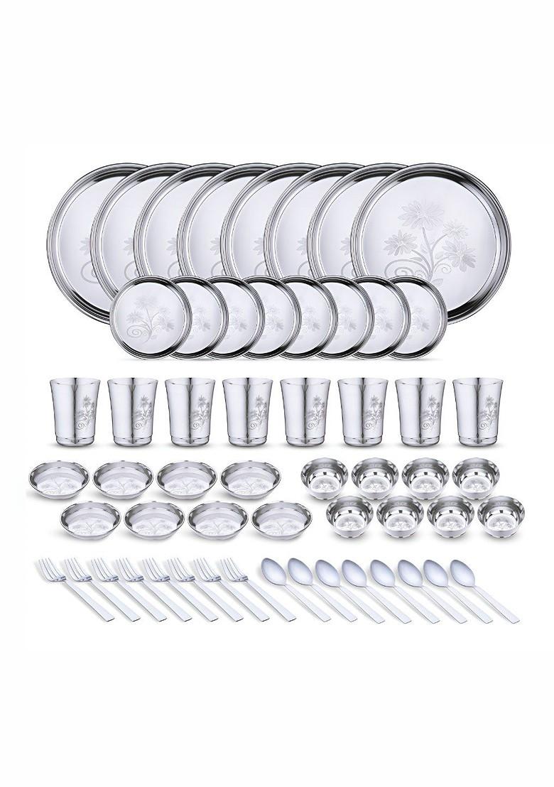 50 Pieces Printed Stainless Steel Dishwasher And Microwave Safe Dinner Set