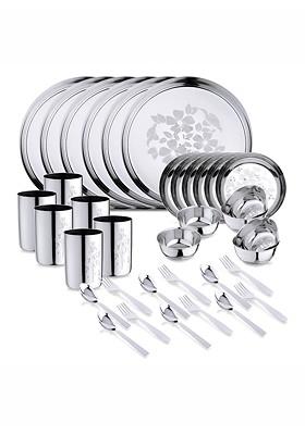 Steel 36 Pieces Stainless Steel Dishwasher And Microwave Safe Dinner Set