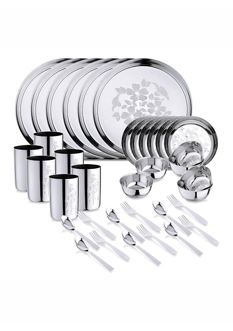 Steel 36 Pieces Stainless Steel Dishwasher And Microwave Safe Dinner Set