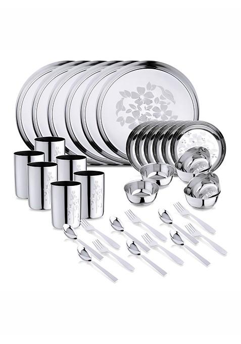 Steel 36 Pieces Stainless Steel Dishwasher And Microwave Safe Dinner Set