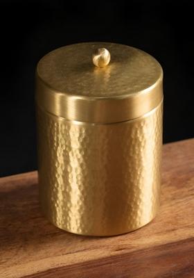 Gold Toned Textured Brass Easy To Clean Container With Lid
