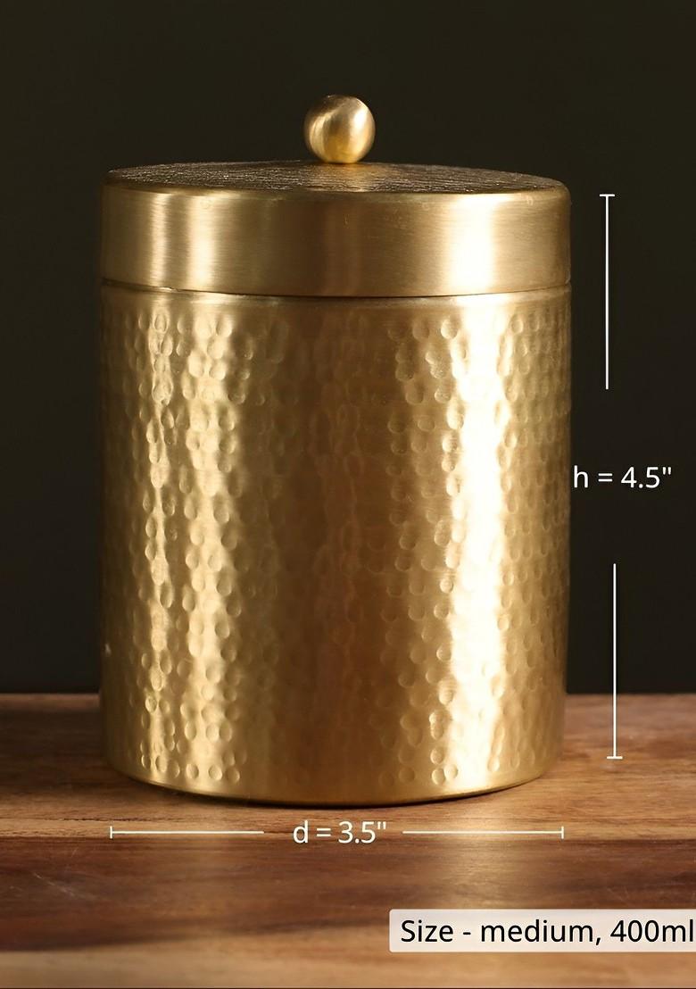 Gold Toned Textured Brass Easy To Clean Container With Lid