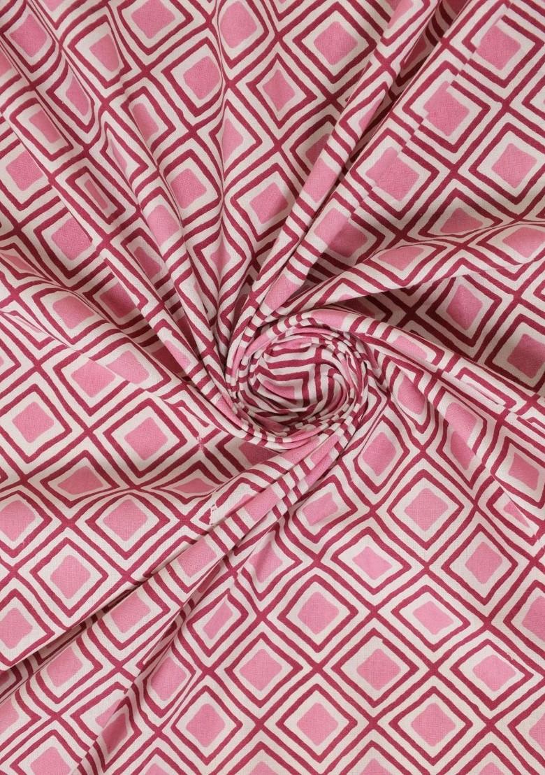 Pink Geometric Pure Cotton 300 Tc King Double Bedsheet And 2 Pillow Covers