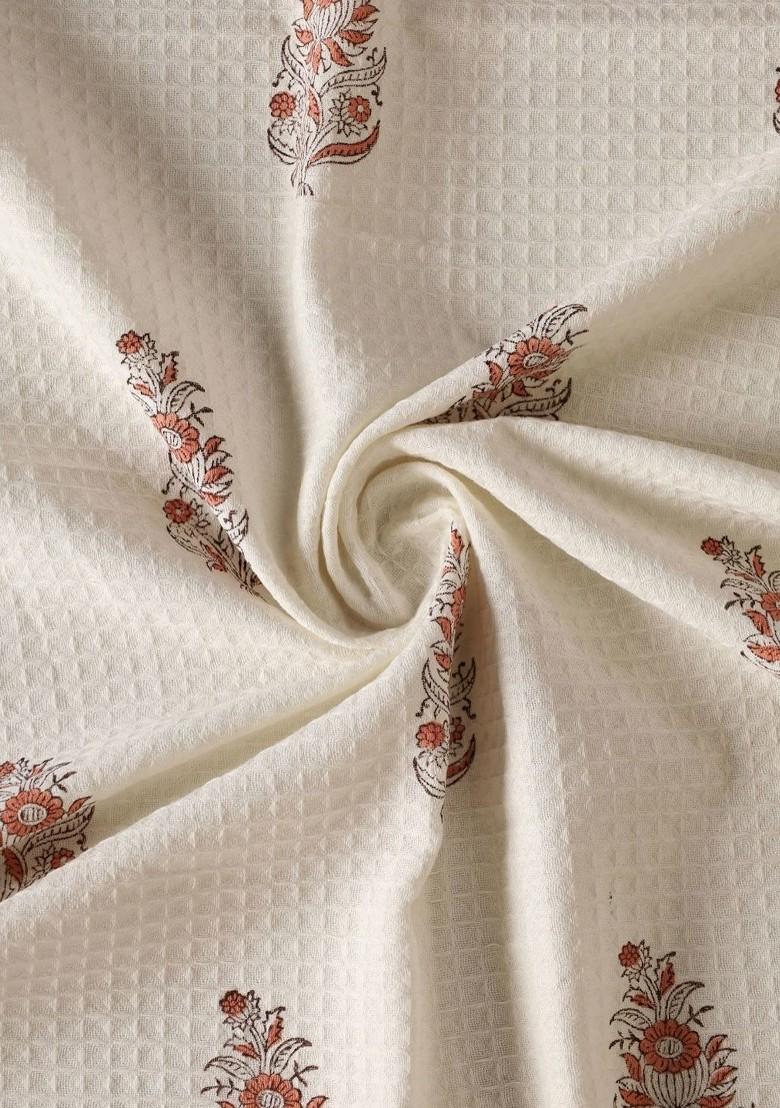 3Pcs Block Printed Cotton Waffle Towel Set