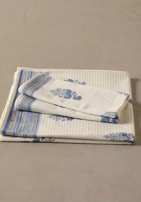 3Pcs Block Printed Cotton Waffle Towel Set