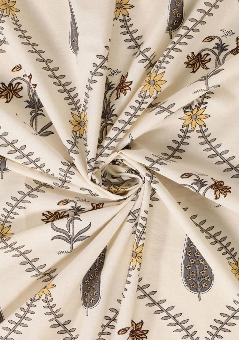 Beige Ethnic Motifs Printed 240 Tc Pure Cotton Bedsheet With 2 Pillow Covers