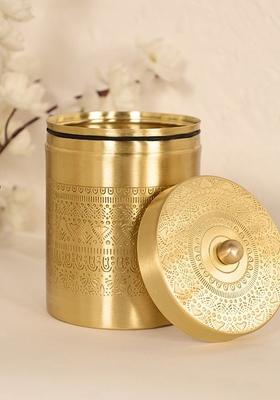 Gold Toned Etched Brass Canister
