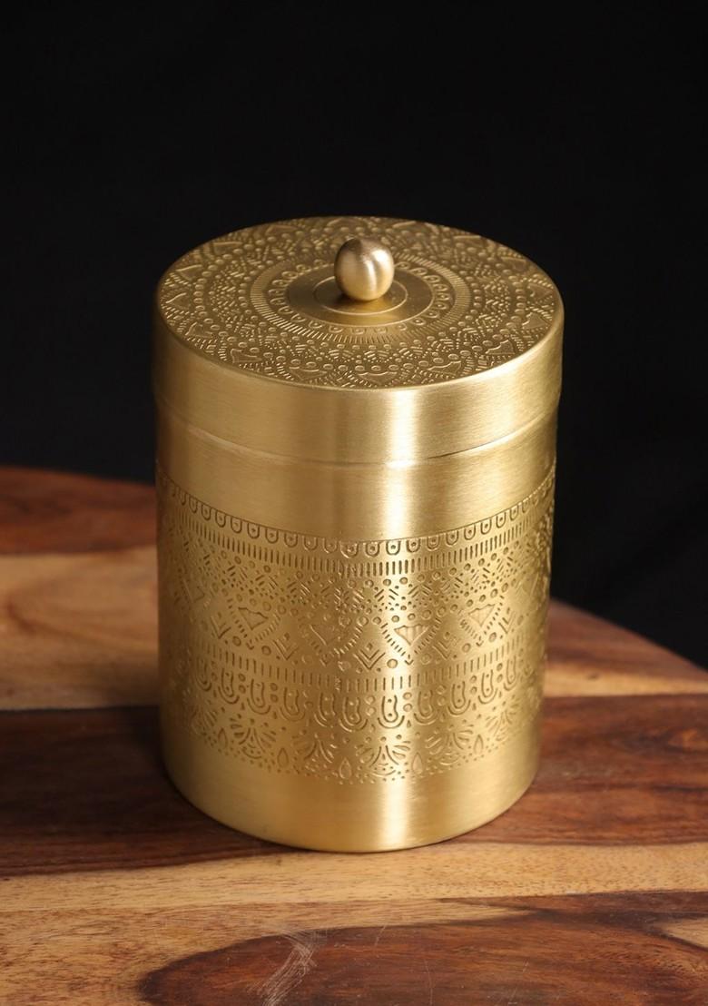 Gold Toned Etched Brass Canister