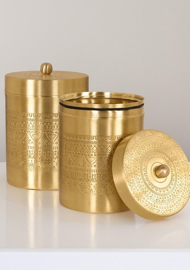 Gold Toned Etched Brass Canister