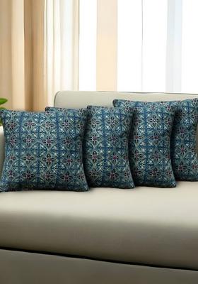 Blue 4 Pieces Ethnic Motifs Embroidered Cotton Square Cushion Covers