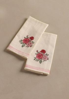 2 Pcs Block Printed Cotton Hand And Bath Waffle Towel Set