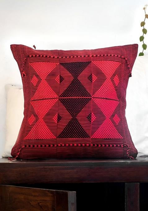 Red And Black Geometric Square Cotton Cushion Covers