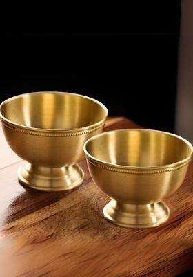 Beige 2 Pieces Brass Easy To Clean Serving Bowl