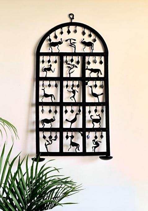 Black Metal Bastar Tribal Art Candle Stand Wall Hanging