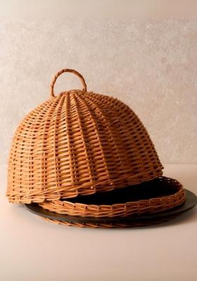 Brown And Black Textured Wicker Serving Platter