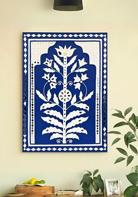 Blue And White Sparkle Mud Art Wall Hanging