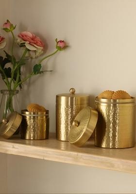 Gold Toned 3 Pieces Textured Brass Easy To Clean Containers