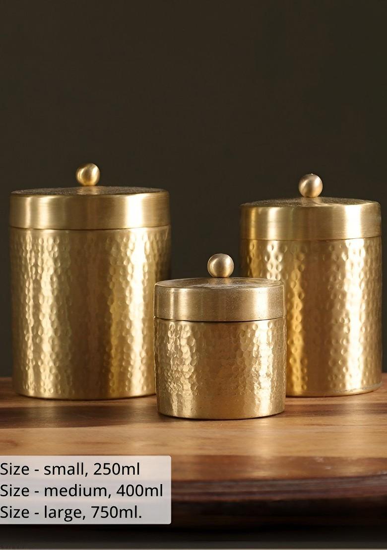 Gold Toned 3 Pieces Textured Brass Easy To Clean Containers