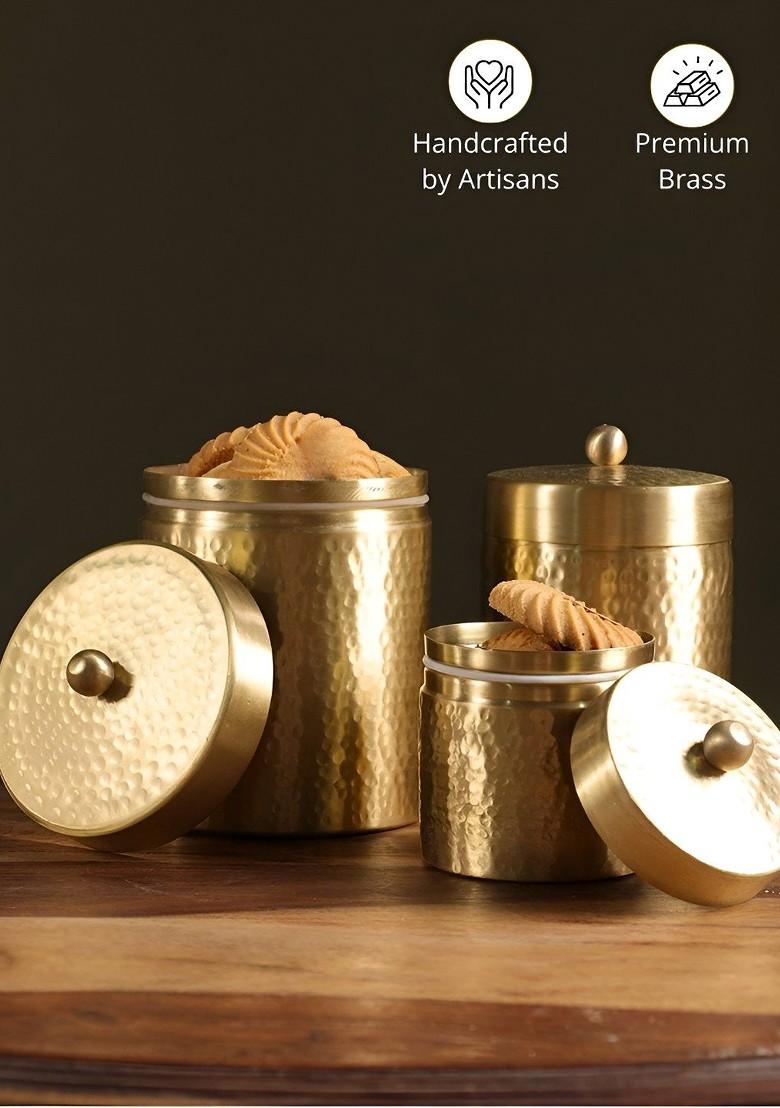 Gold Toned 3 Pieces Textured Brass Easy To Clean Containers