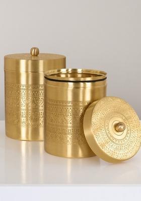 2 Pieces Yellow Etched Container